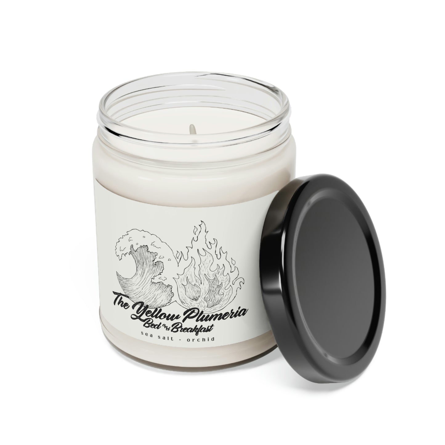 The Yellow Plumeria scented candle, CREAM MAKOLE LABEL, 9oz