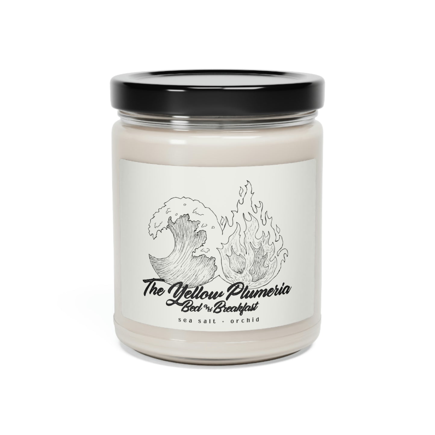 The Yellow Plumeria scented candle, CREAM MAKOLE LABEL, 9oz